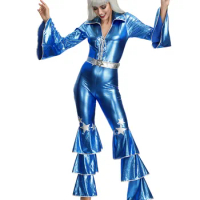 Halloween Women 70's Disco Dancer Jumpsuit Hippie Costume Fancy Dress Up Lady's Hippy Singer Outfits Cosplay Costumes for Female