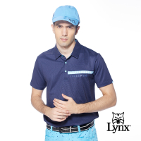 【Lynx Golf】男款吸汗速乾涼感合身版素面Lynx印花短袖POLO衫/高爾夫球衫-深藍色
