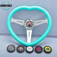 JDM Heart Shape Steering Wheel Mint Green Chrome Spoke Racing Sports Steering Wheel