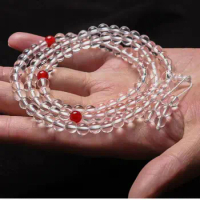 108pcs Natural Clear Quartz Crystal 108 Beads Buddhist Prayer Mala Necklace 10mm
