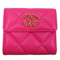 【二手名牌BRAND OFF】CHANEL 香奈兒【再降價】 霓虹粉 羊皮 菱格紋 19 扣式 短夾 AP2809