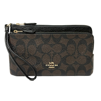 COACH 經典C LOGO雙層大手拿包/零錢包(大款-深咖)