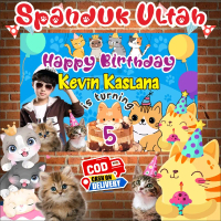 Spanduk Ulang Tahun Anak Lucu Tema Karakter Kucing atau   yang lainnya | Banner Ultah Kucing Lucu | 