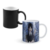 Popular TV Wednesday Addams Ceramic Mug Coffee Cup Discoloration Mug Magic Heat Temperature Color Change Cup Novelty Gifts