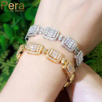 Pera Classic Princess Cut CZ Zircon Yellow Gold Plated Chain Link Bracelets Bangle for Ladies Christmas Party Jewelry Gift B197