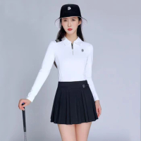 DK New Golf Women Wear Long Sleeve Shirt Set Autumn and Winter White Top Short Culottes Ladies Pleats Skort Golf Suit
