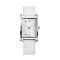 【Calvin Klein 凱文克萊】Window系列 銀框 白面 矩形錶 白色皮革錶帶 手錶 腕錶 CK錶 母親節(K2M23120)