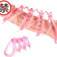 Penis Sleeve Cock Ring Time Delay Ejaculation Dick Extension Enlarger Spray Massager Reusable Condoms Adult Sex Toys For Men