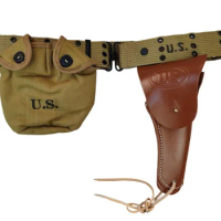 MILITARY WW2 US ARMY EQUIPMENT M1936 BELT 1911 GENUINE LEATHER HOLSTER WITH CANTEEN COVER