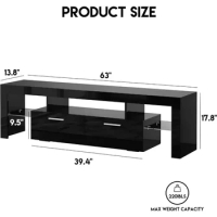 Black TV Stand for 55+/65+/70/75 In TV, Entertainment Center, LED Media Console, TV Table with Storage &amp; Glass Open Shelves