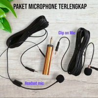 Mikrofon jepit baju dan mic bando headset kabel panjang 11 meter paket komplit mic untuk imam cerama