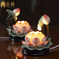 免運 供佛燈 蓮花燈 蓮花燈陶瓷佛前燈長明燈觀音財神爺供奉荷花燈插電LED電蠟燭燭臺