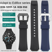 For Casio Edifice Metal Octagonal Series ECB-10YPB ECB-10YP ECB-950 Waterproof Silicone Strap Black 