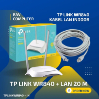 TP-Link Router WiFi WR840N + Kabel LAN Outdoor 10 Meter Dengan 2 Antena Bawaan Kecepatan 300 Mbps Du
