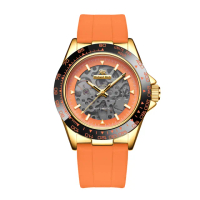 【RICHARD RICH】愛時 RR 海軍上將系列 耀眼橘縷空錶盤自動機械氟矽膠腕錶(雙面鏤空機械錶)