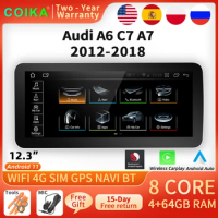 12.3" Snapdragon 4G SIM WIFI Car Multimedia Radio For Audi A6 C7 A7 2012-2018 GPS Touch Screen Android Carplay 8 Core 1920*720