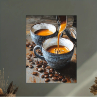 1 Piece 12x16inch Coffee Art Print - Italian Espresso Latte Macchiato Canvas Painting with Wooden Fr