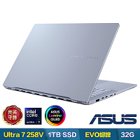 ASUS S5406SA 14吋3K筆電 (Ultra 7 258V/32GB/1TB SSD/EVO/迷霧藍/Vivobook S14 OLED)