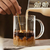 【gin gin】刻度配方玻璃杯 430ml(日式質感 帶刻度量杯 咖啡杯 馬克杯 隨行杯 直飲杯 環保杯)