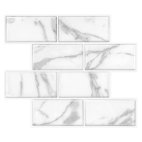 White Marble Peel And Stick Tiles Waterproof 3D Effect Rectangle Elegant Wall Sticker For Kitchen Bathroom Decor
