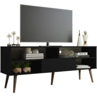TV Stand with 1 Door, 4 Shelves for TVs up to 65 Inches, Wood Entertainment Center 23'' H x 15'' D x 59'' L – Black