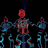 Wholesale Led Growing Flashing EL Wire Dance Costume Robot Suit Party With Mask For Stage Show,Club Bar,DJ Accept Custom Design