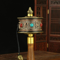 尼泊爾手搖轉經輪靜音家用密宗八吉祥佛教用品藏式手持轉經筒