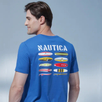 【NAUTICA】男裝 衝浪板圖騰印花短袖T恤(藍色)