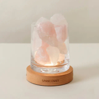 【SPANCONNY 飾品控】粉光雲霧 l 白水晶x粉水晶x櫸木燈座 l 水晶氣氛燈(桌燈/小夜燈/水晶燈)