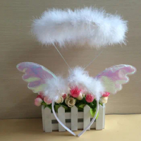 Adults Kids Pink White Feather Angel Halo Headband Wreath Gift Birthday Party Cosplay Costume Christmas Halloween hairband