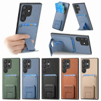 Shrink Bracket Phone Case For Samsung Galaxy S24 Ultra S23 FE S22 S21 S20+ S9 Note20 Ultra Note10 Back Wallet Card Phone Cover