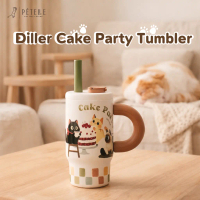 แก้วเก็บอุณหภูมิหูจับ PETELE รุ่น DILLER Cake Party Tumbler 1000ml  พร้อมหลอดและที่กรองชา กันหก 100%
