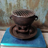 Mini Retro cast iron charcoal barbecue grill one-person table BBQ heating brazier wine-warming stove Coffee cheese heating ​ an
