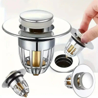 [LOD TRXD 542] Universal Rebound Drain Plug Filter Basin Pop-up Chrome Sink with Hair Catcher Bathro