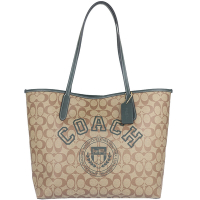 COACH 防水布綠色皮邊大型托特包