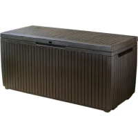 Keter Springwood 80 Gallon Resin Outdoor Storage Box for Patio Furniture Cushions Pool Toys and Garden Tools with Handles Brown