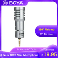 BOYA 3.5mm TRRS Mini Microphone Omnidirectional Condenser Mic for Smartphone Laptop Tablet PC Live Streaming Vlog Video Record