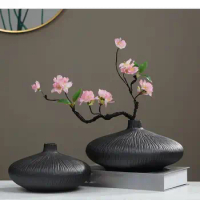 Chinese Zen Ceramic Vase Handicraft decoration Black crack Flower Arrangement Flower vase Home Decoration accessories