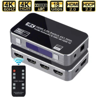 4K HDMI Switcher HDMI 2.0 Switch HDMI audio extractor HDR ARC splitter 4X1 with remote(HDMI in to HDMI+toslink+stereo audio out)