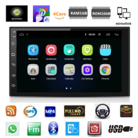 Universal 7" 2DIN Android 9.1 1080P Touch Screen Quad-core RAM 1GB ROM 16GB Car Stereo Radio GPS Wifi BT DAB Mirror Link OBD