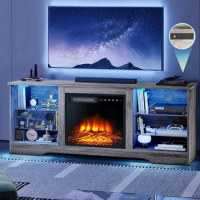 58 Inches Fireplace TV Stand for TVs up to 65 Inches Console with 18'' Electric Fireplace Wooden Modern Entertainment Center