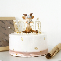 仿真生日蛋糕裝飾 梅花鹿蛋糕模型擺件 小鹿少女禮物派對甜品臺
