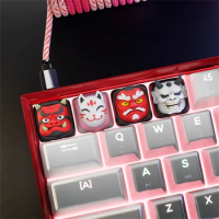 ECHOME Japanese Mask Keycaps Anime Fox Demons Tengu DIY Original Keyboard Caps Resin White Keycaps for Mechanical Keyboard Gift