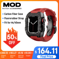 Carbon Fiber Apple Watch Deluxe Retrofit Kit For Apple Watch Module S9 8 7 6 5 4 SE 45mm 44mm Fluororubber With New Case