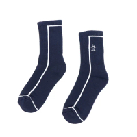 【Munsingwear】企鵝牌 女款深藍色線條感刺繡中筒襪 MLRL0201