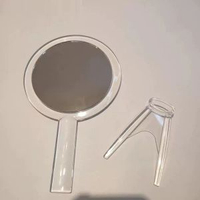 雙面透明放大手掣鏡手持移動帶支架10倍鏡亞克力圓形禮品鏡mirror