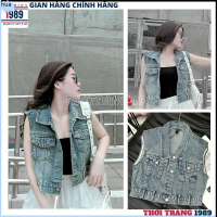 hua Áo khoác gile bò croptop mầu xanh đậm -áo khoác jeans bò nữ kiểu dáng hàn quốc ,trẻ chung năng đ