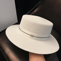 禮帽 法國定制夏季平頂優雅白色草帽女海邊度假遮陽帽簡約百搭休閒禮帽