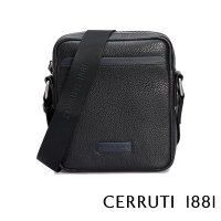 【Cerruti 1881】限量2折 義大利頂級小牛皮斜背包側背包 CEBO05906M 全新專櫃展示品(黑色)