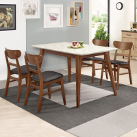 Boden-溫克4尺胡桃色石面餐桌椅組合(一桌四椅)(黑色皮餐椅)-120x80x77cm